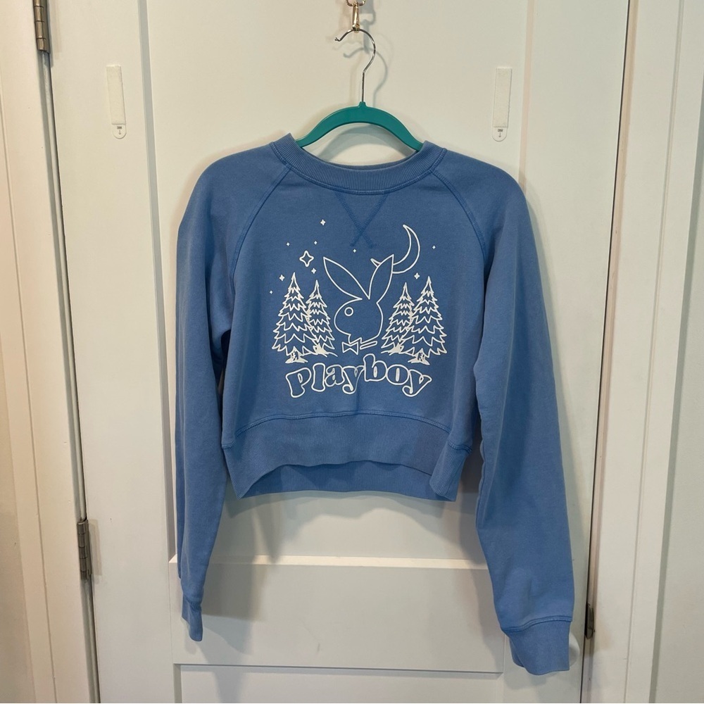 PLAYBOY by PacSun Sky Blue Crewneck Cropped